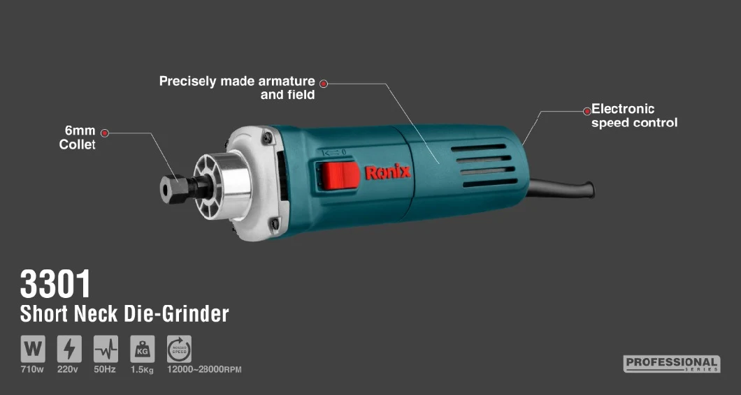 Model 3301 Ronix Electric Mini Short Neck Die Grinder with Speed Control 3m Cable