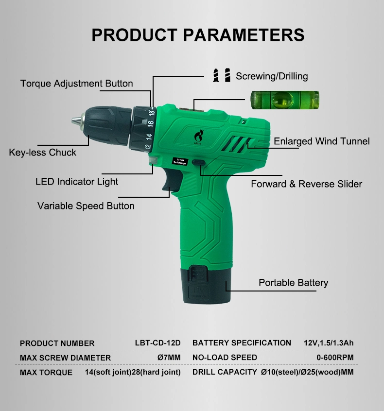 12V Li-ion Battery Power Cordless Electric Screwdriver Drill