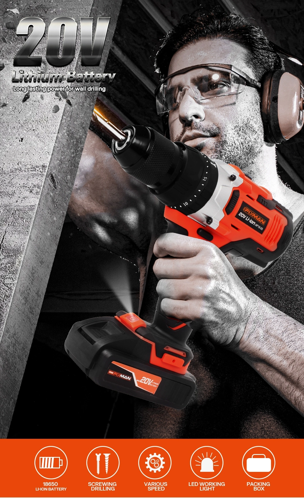 High Torque Cordless Impact Power Drill Power Tool