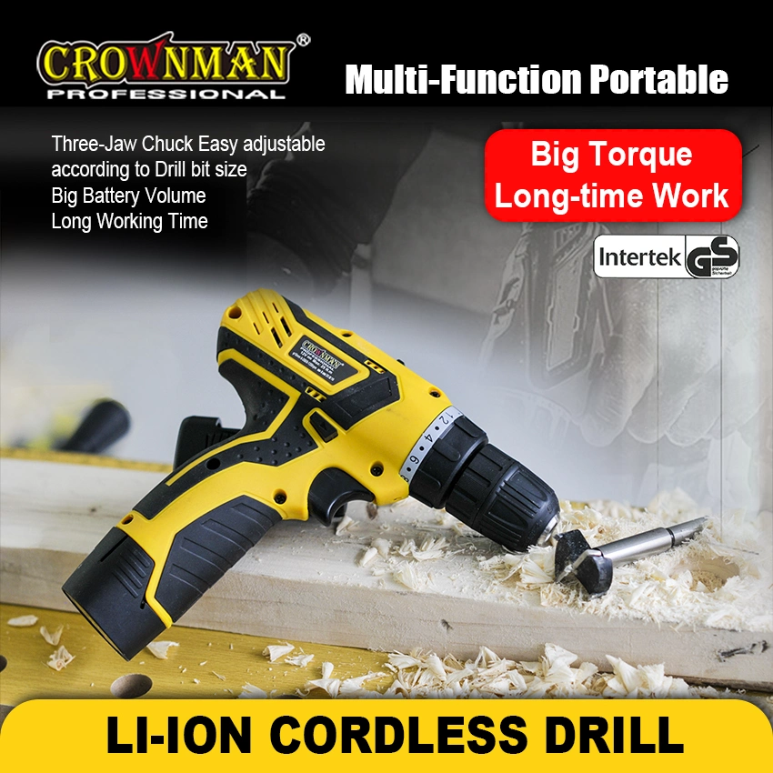 Crownman Power Tools, Double Speed 12V/21V Rechargeable Lithium Battery Impact Cordless Drill